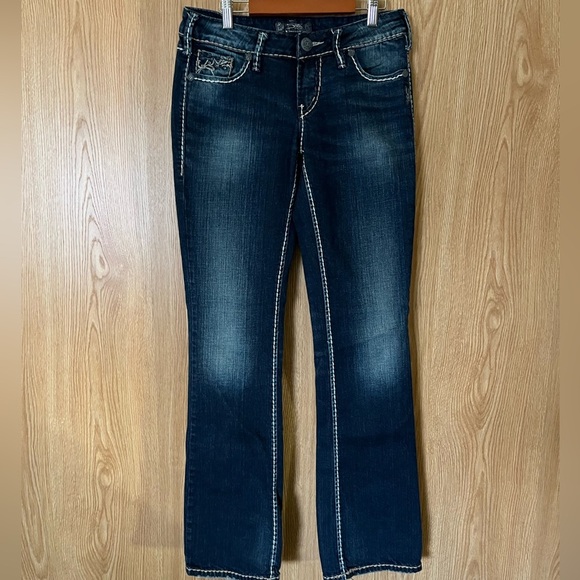 Silver Aiko Bootcut Long Embroidered Dark Blue New Jeans - Picture 2 of 7